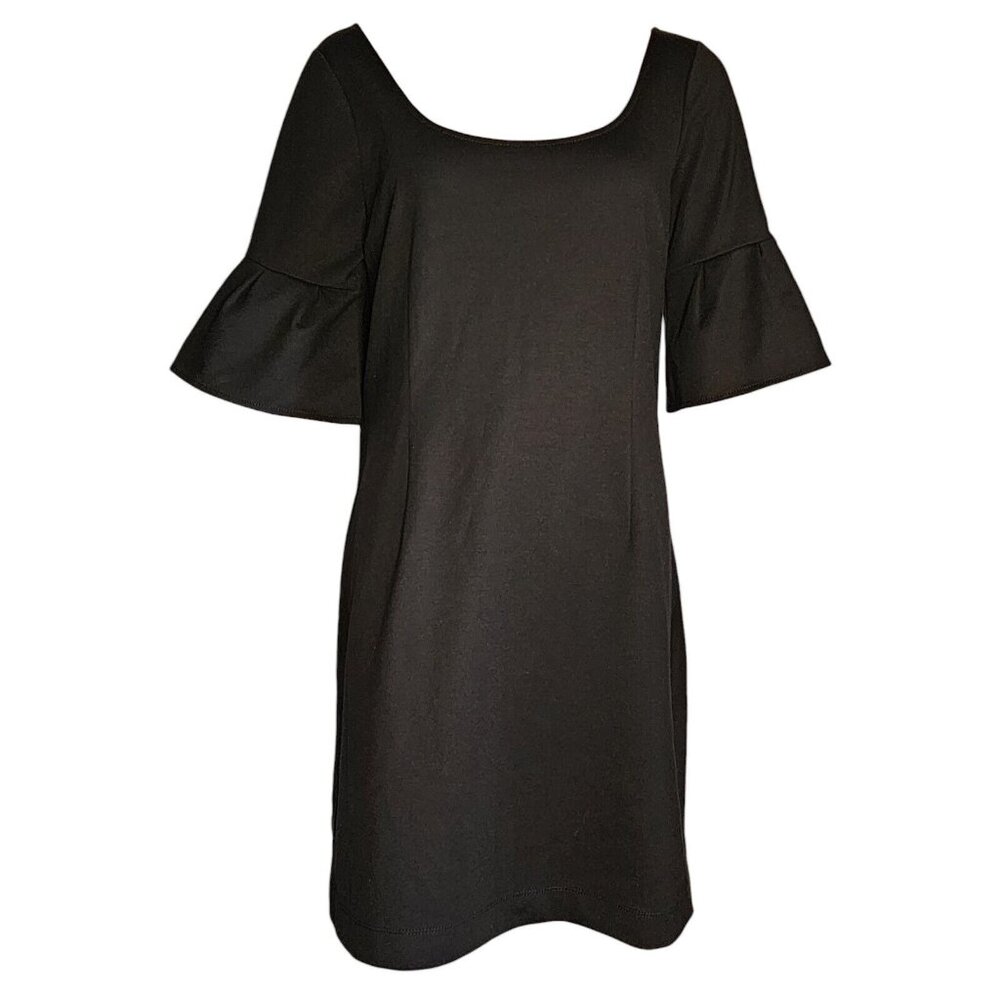 Ann Taylor Loft Dress Womens 14 Black Short Ruffle Minimalist Office Career Work